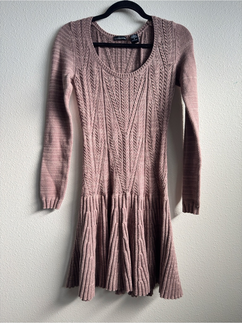 Moda International Dusty Rose Cable Knit Scoop-Neck Sweater Dress